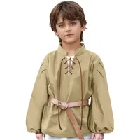 Chemise de Pirate médiévale pour garçons, Costume de la Renaissance à lacets pour Halloween, Jacobite écossaise, Ghillie, hauts Viking Colonial 3