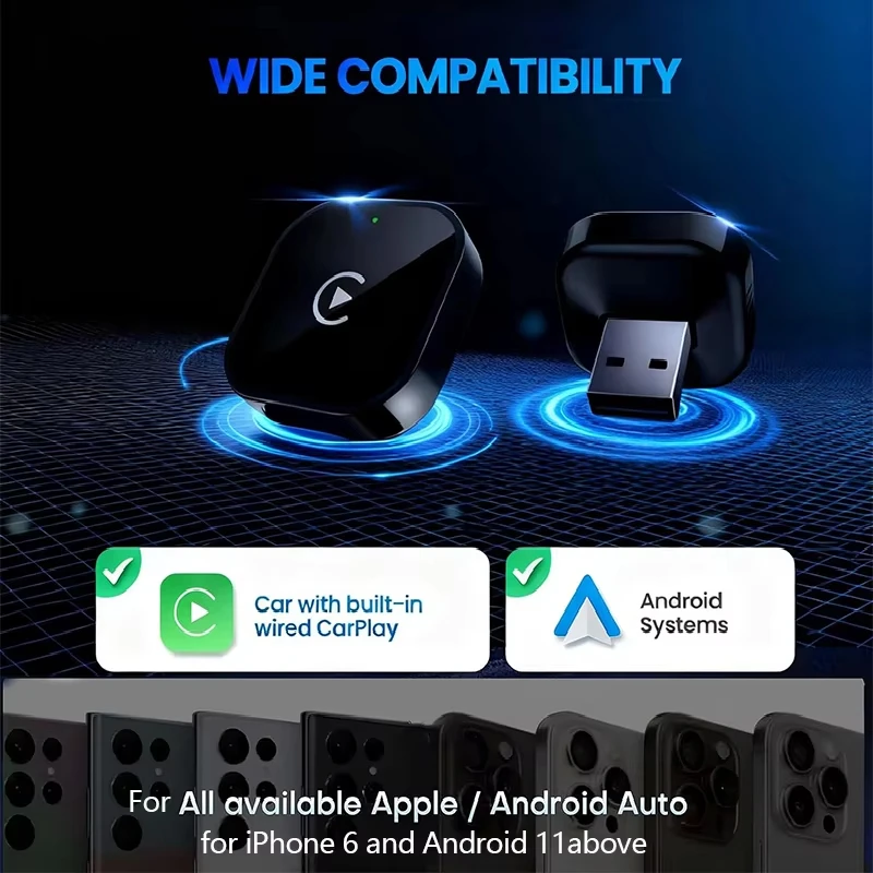 2-in-1 Wireless CarPlay Adapter Plug-and-Play For IPhone 6 And Android 11 Above Auto Adapter With USB/USB-C Port Car Accessory_voghion.com