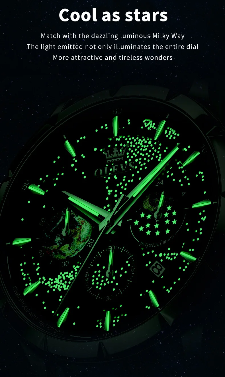 OLEVS Full Green Men's Watch Auto Date Waterproof Man Wristwatches