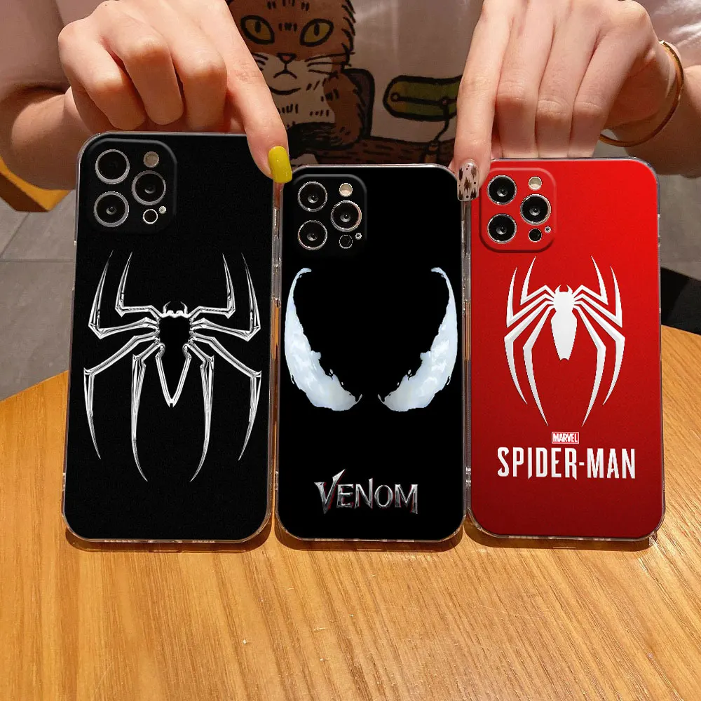 

Spiderman Venom Logo Marvel Clear Phone Case For iPhone 15 14 11 12 13 Pro Max Mini X XS XR 8 7 Plus Back Cover Transparent Case