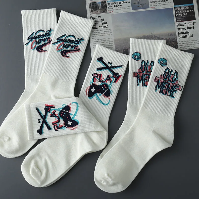 

Ins Style Funny Socks Game Style White Cartoon Socks for Men and Women Socks New Fashion Men Socks Cotton Women