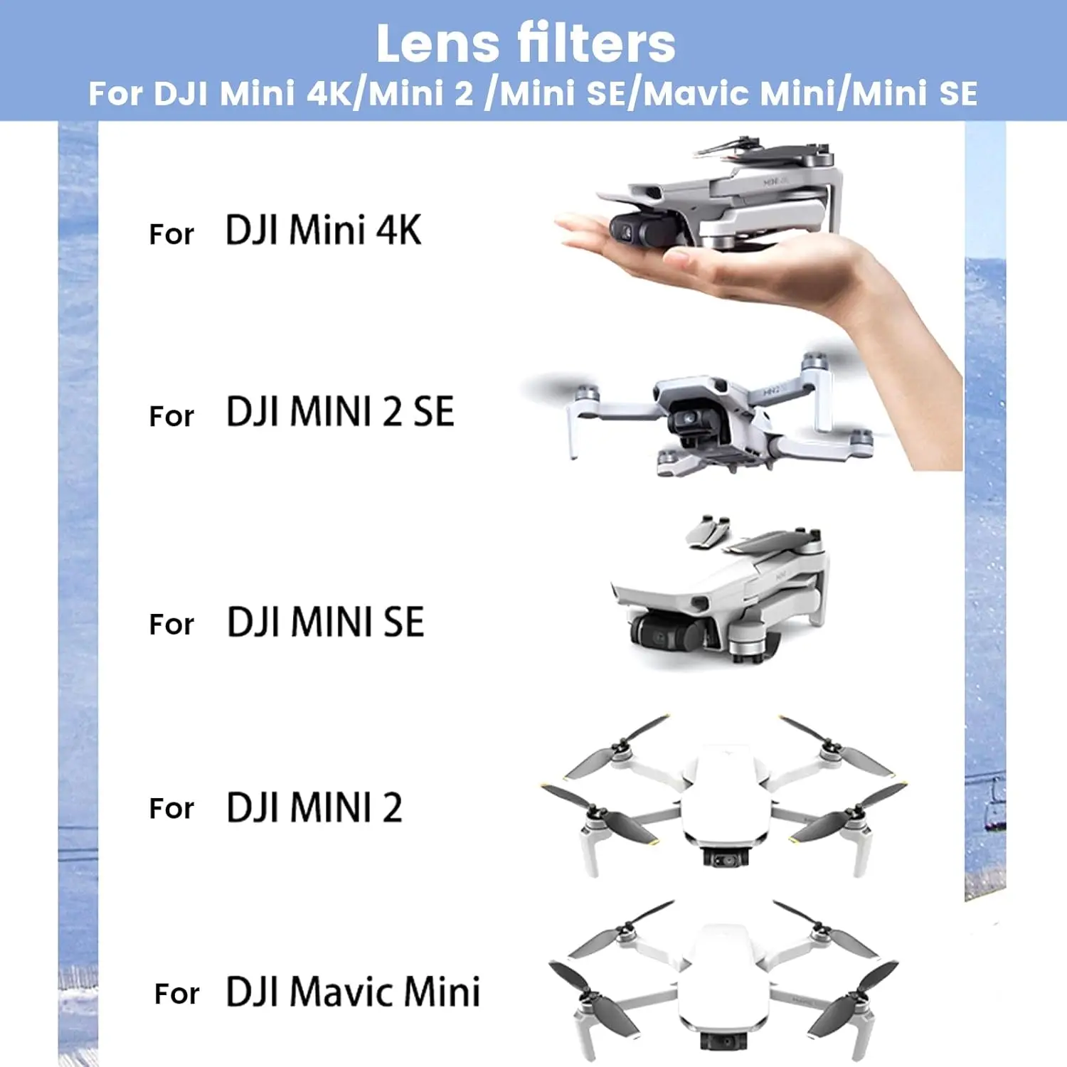 Vue rapprochée du verre optique anti-rayures du kit de filtres pour DJI Mini 2