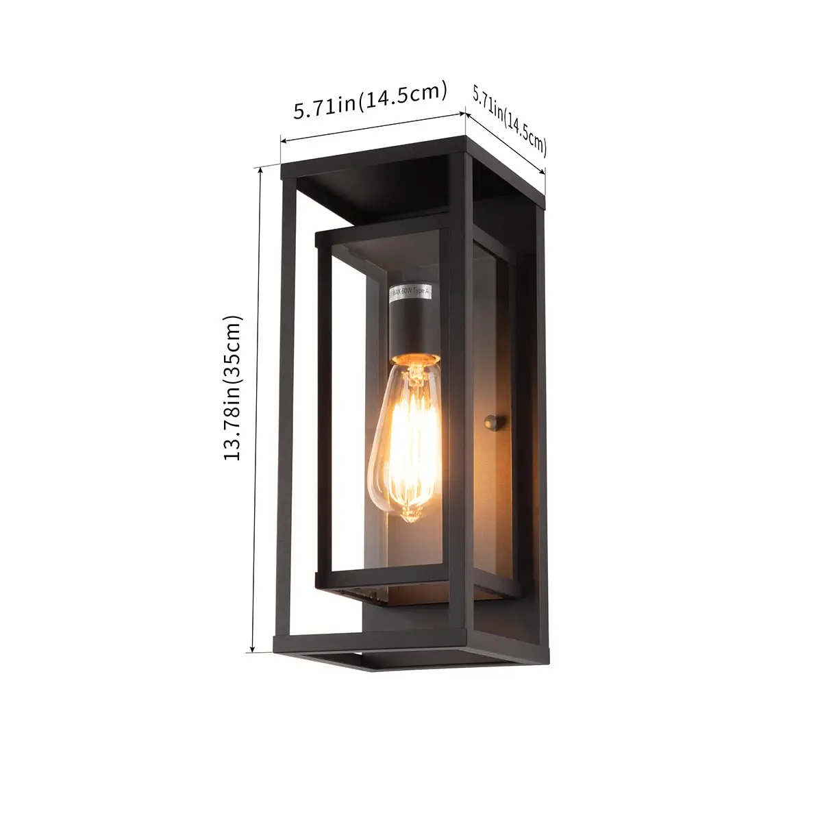2 Pack Glass Wall Sconce Outdoor in Matte Black Waterproof Porch Light with Rectangular Metal Frame and Clear Glass Shade