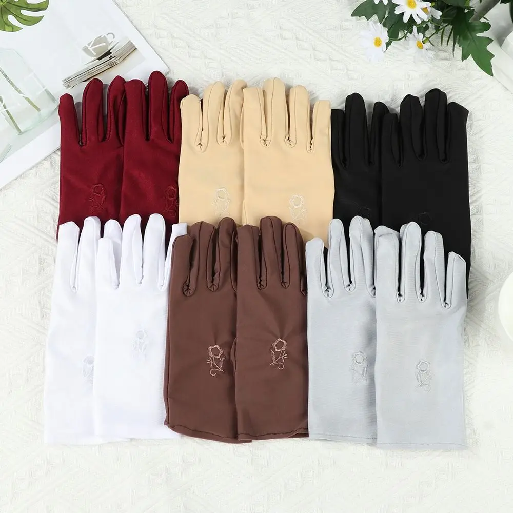 

Elastic Sun Protection Gloves Cycling Equipment Embroidered Thin Sunscreen Mittens Driving Gloves Girls