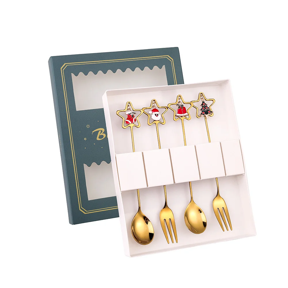 Festive Holiday Stainless Steel Cutlery Set - Elk and Xmas Tree Design for Christmas & New Year Celebrations