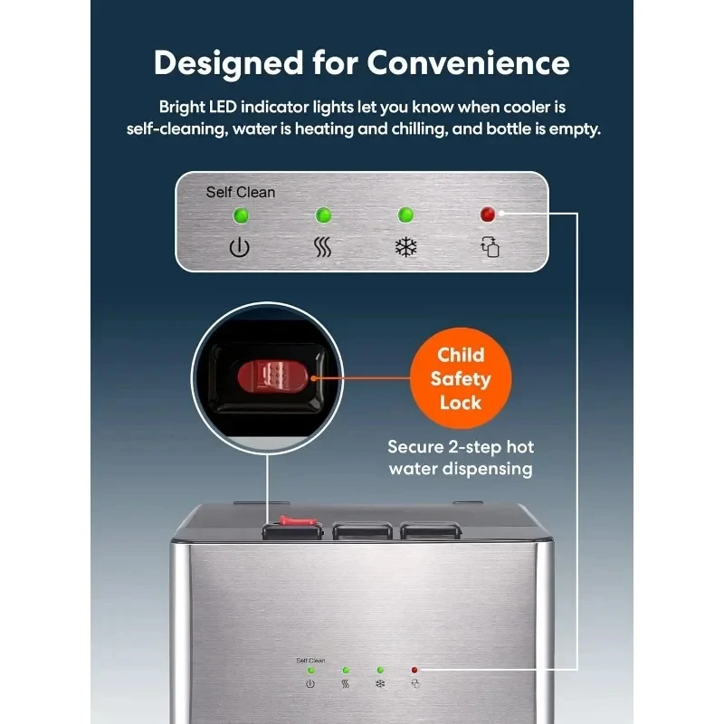 Self Cleaning Bottom Loading Water Cooler Water Dispenser Limited Edition 3 Temperature Settings-Hot Cold Cool