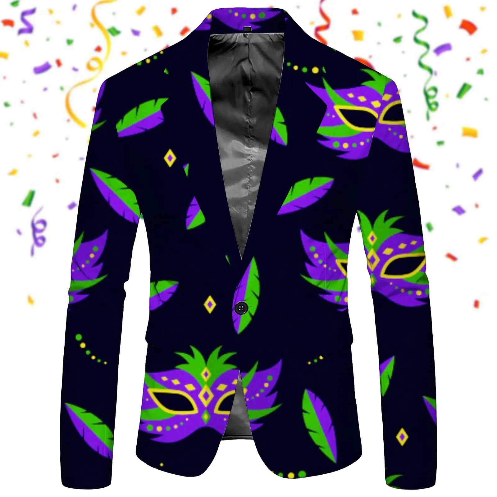 Mardi Gras Printed Men's Blazers Jacket Long Sleeve Slim Fit Buttons Suit Coat Pockets Carnival Holiday Party Lapel Men's Suit men blazers