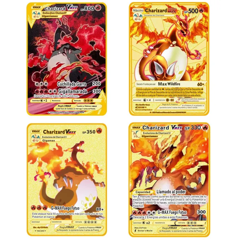 

10000HP Arceus Spanish Pokemon Metal Card Toys Vmax Vastro Gx Energy Card Pikachu Charizard Rare Collection Battle Trainer Card