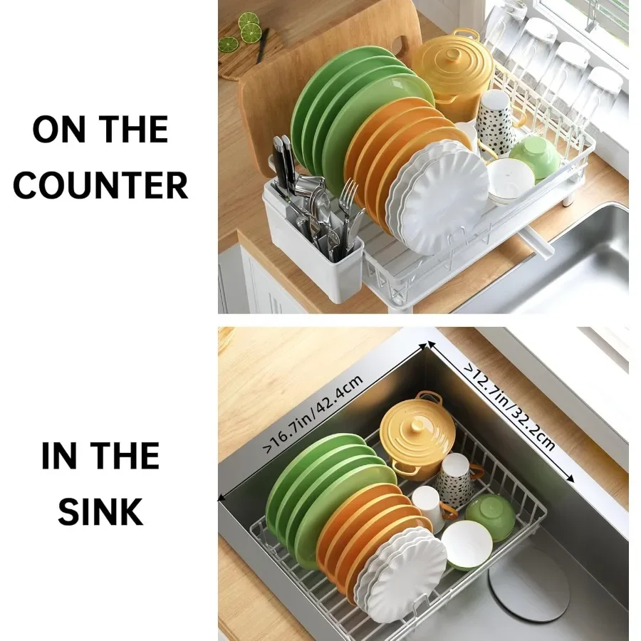 Dish Drying Rack Dish Racks for Kitchen Counter Detachable Dish Drainer with Drainboard Utensil Holder Cup Holder Space Saving