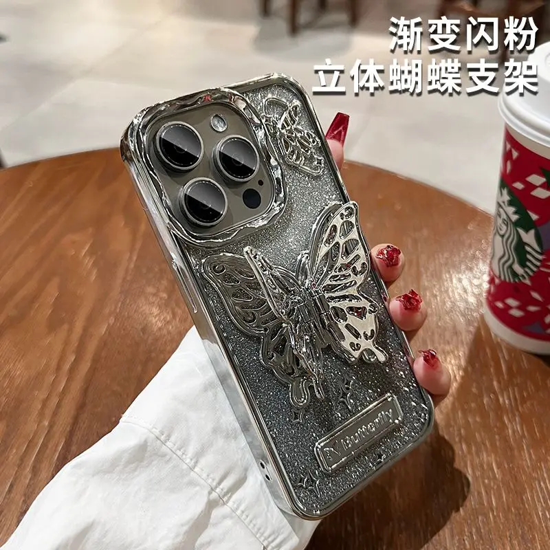 

New popular for 3D butterfly 15 pro max anti drop phone case iPhone 14 promax popular female 13 promax gradient glitter 12promax
