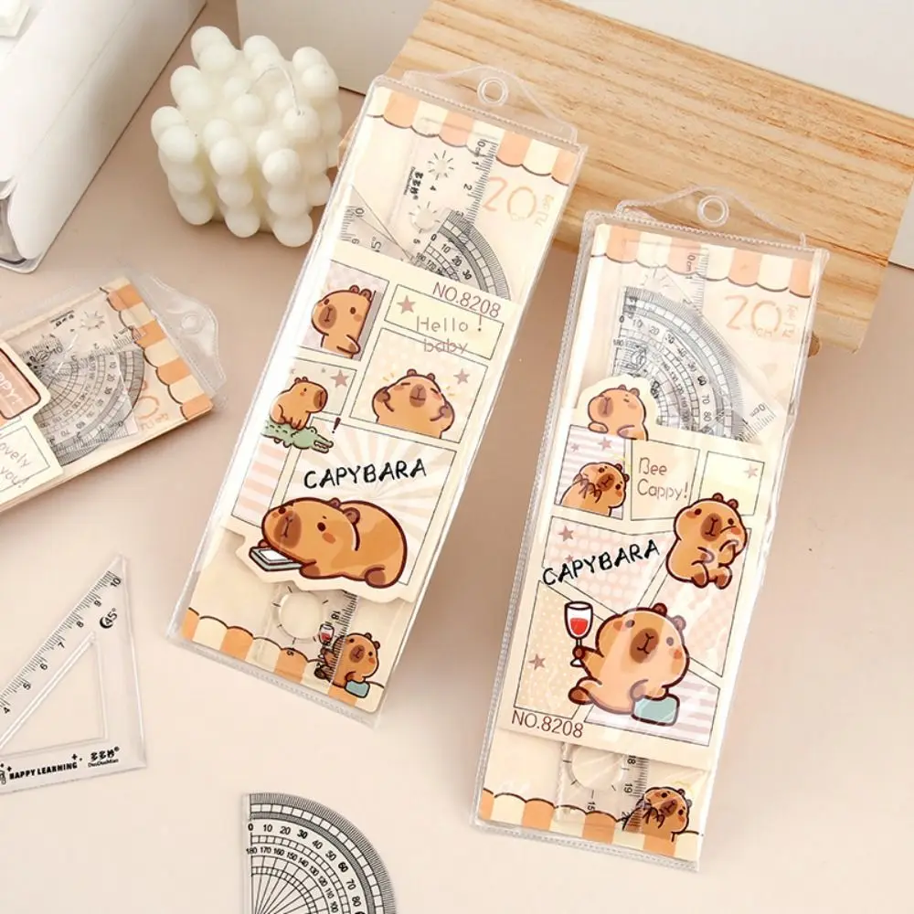 

4pcs/Set Transparent Capybara Ruler Set Cartoon Dividing Math Drawing Ruler Cute Drafting Straight Triangle Ruler Exam