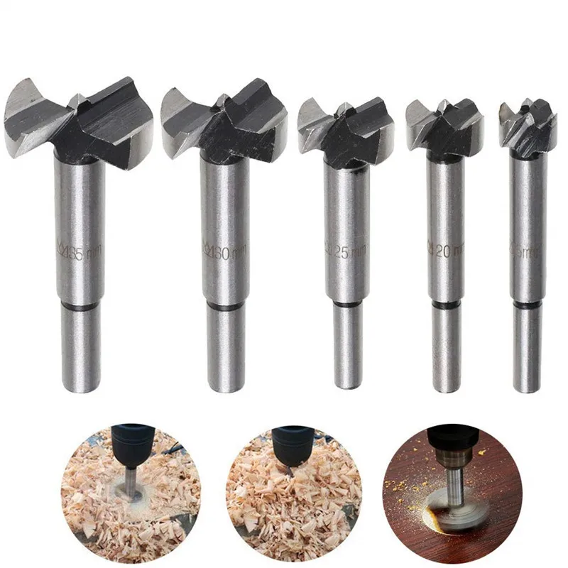 

5PCS/Set Flat Wing Drill Bits With Wooden Box Woodworking Hole Opener Hole Saw Hinges Drilling Bit