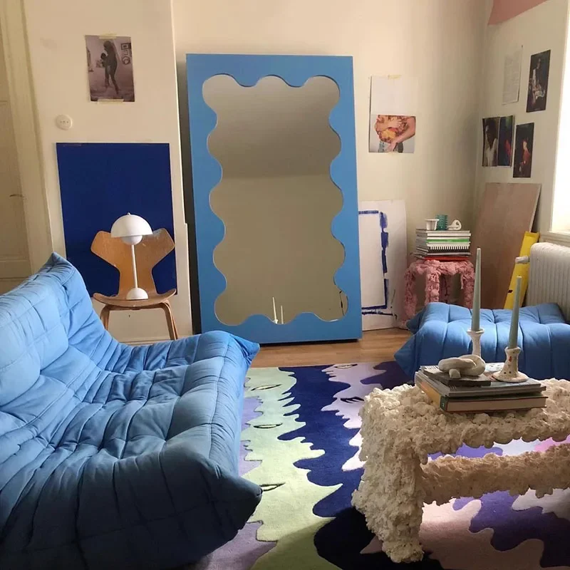 Green Rectangle Decor Mirror Art Aesthetic Luxury Big Maiden Full Body Mirror Modern Apartment Unique Spiegel Home Decoration