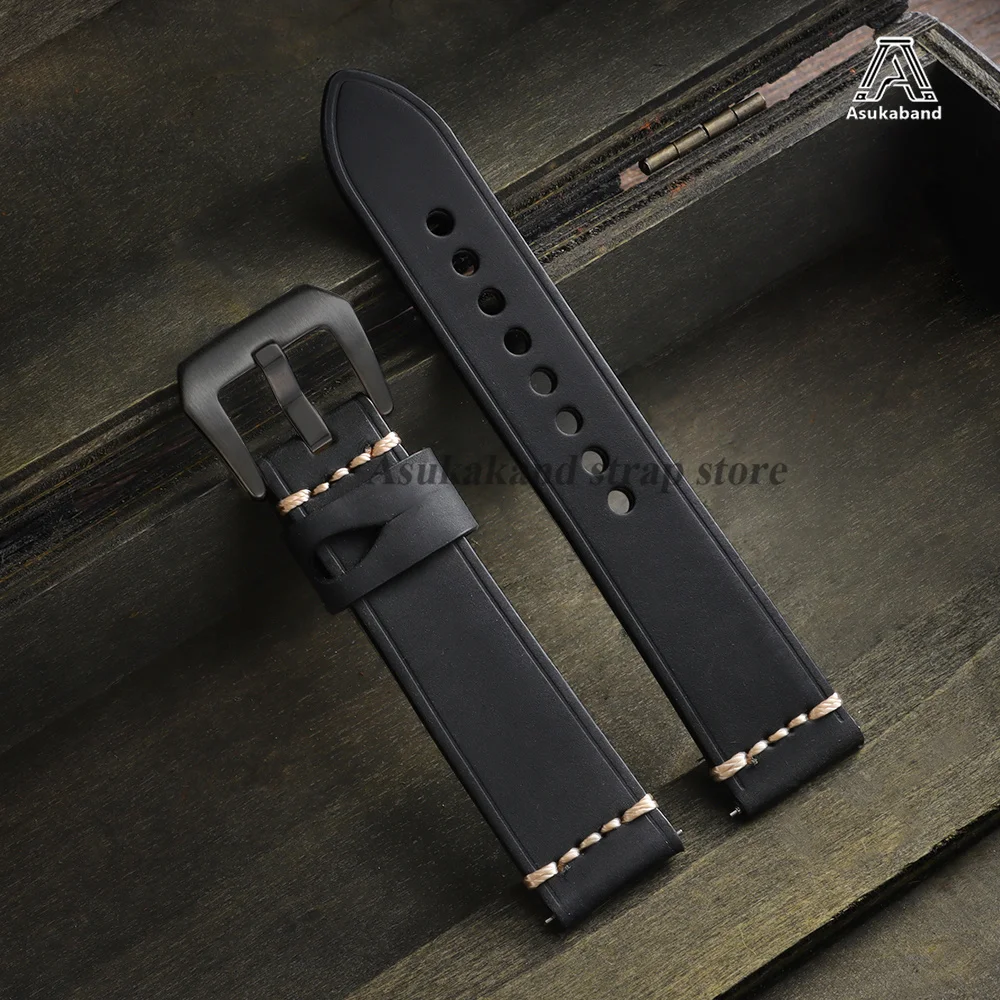 Vintage Crazy Horse Oil Wax Leather Watch Strap with Pin Buckle - Universal Men's Accessory