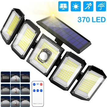 300LED Solar Lights Outdoor Motion Sensor Adjustable Heads Flood Light IP65 Waterproof Remote Control Garden Security Wall Lamp 1