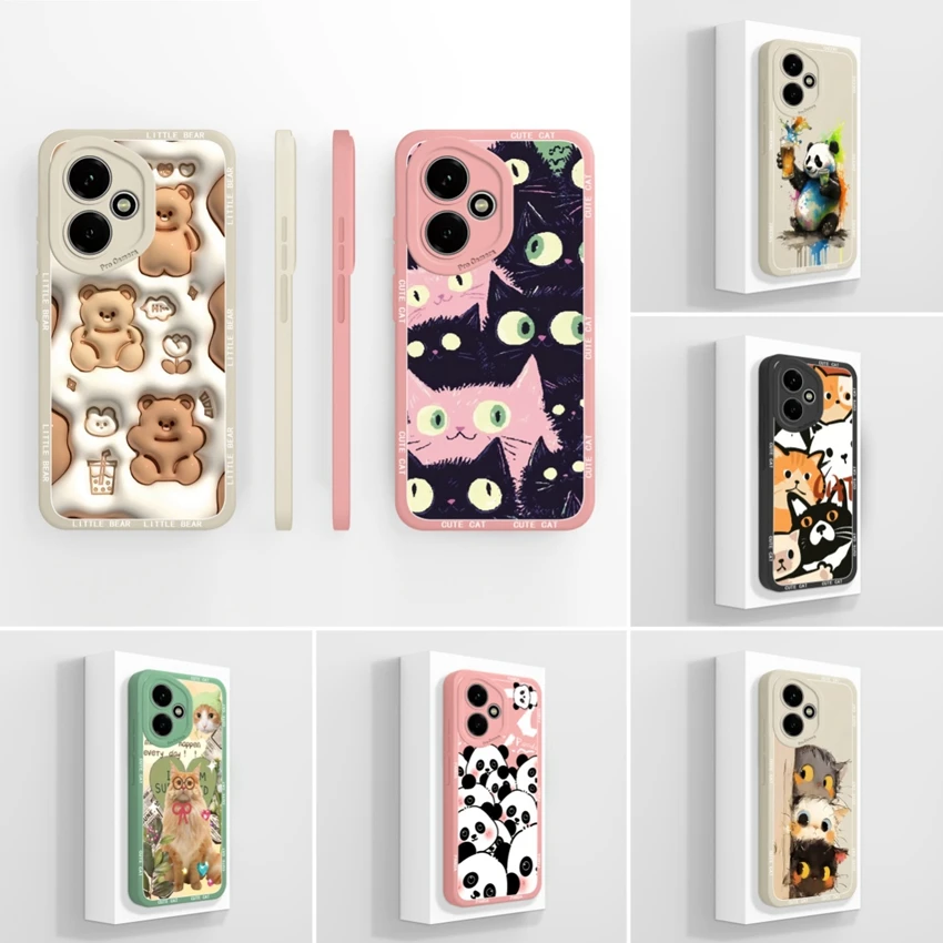 Cute Cat Pattern Soft Silicone Phone Case with Screen Protector - Anti-Slip Shell