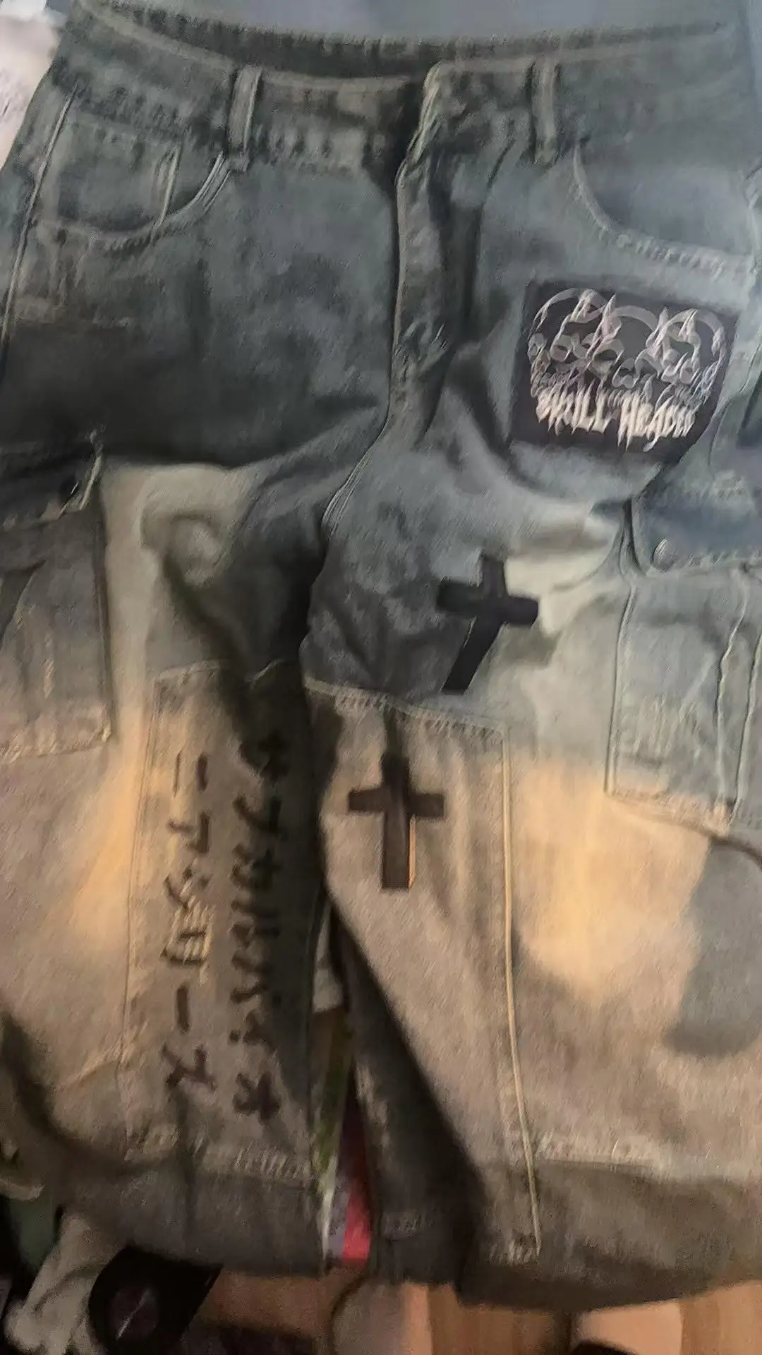 Plus Size Skull Cross Women's Jeans Trousers Denim Pants American Retro Vibe Wide-legged Dragging Oversized Baggy Pants photo review