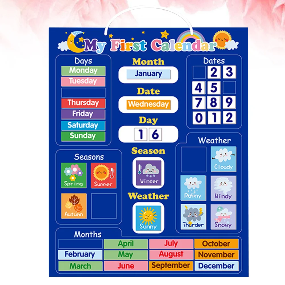 

Wood Calendar Calendar Cognitive Toy Early Educational English Weather Board Magnetic Plate Creative Pocket Number