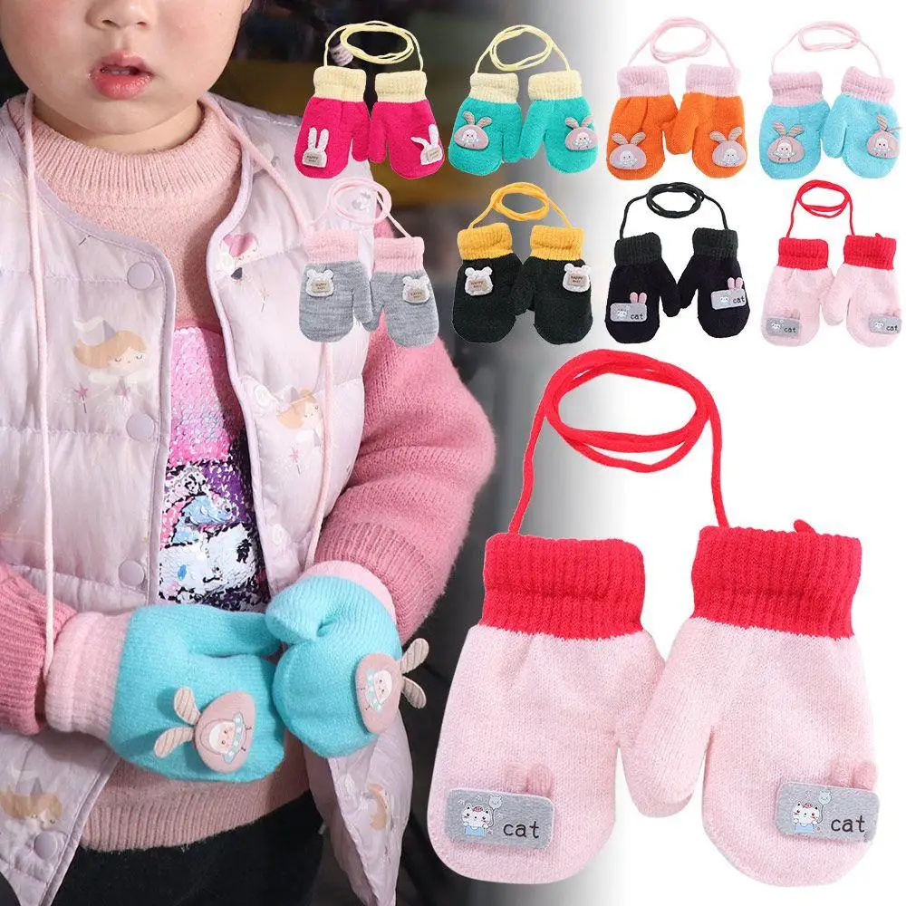 Full Finger Gloves Outdoor Children Thickened Infant Baby Girls Cartoon Gloves Baby Mittens Warm Mittens Knitted Gloves