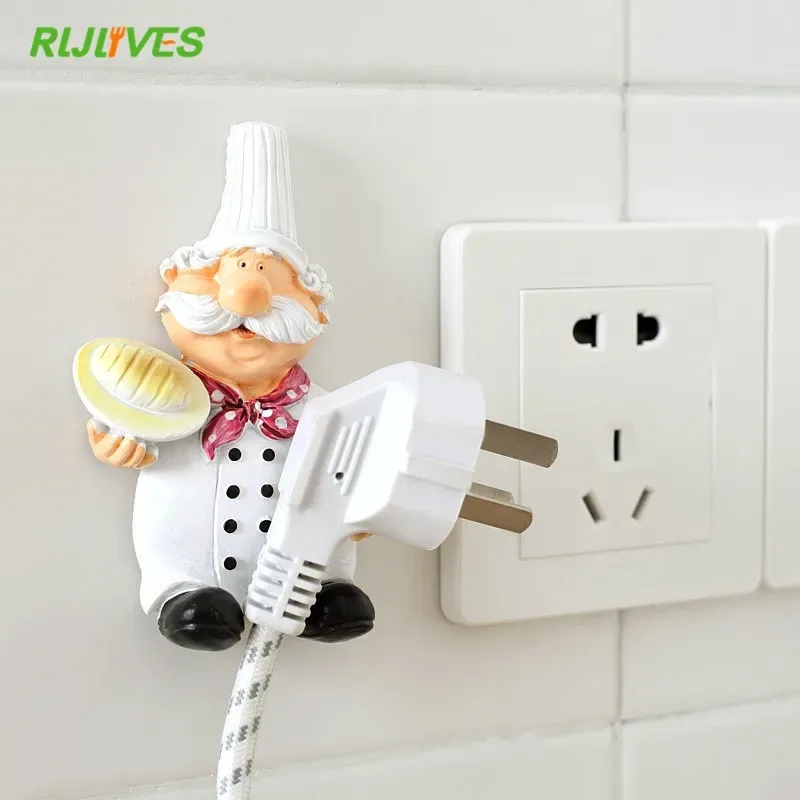 Kitchen Hook Cartoon Cook Chef Outlet Plug Holder Cord Storage Rack Decorative Wall Shelf Key Holder Shelves