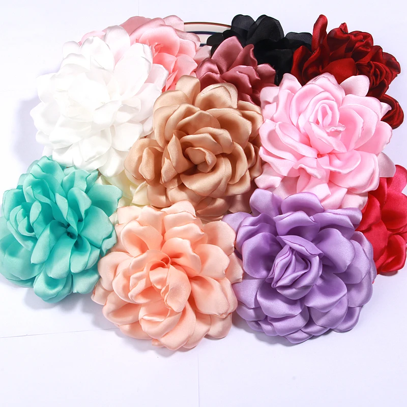 Artificial Flowers Artificial Flower 5Pcs 12cm 4.6" Satin Burned Edge Fabric Artificial Flowers for Wedding Dress Decoration Lace Multilayer Making Accessories Silk