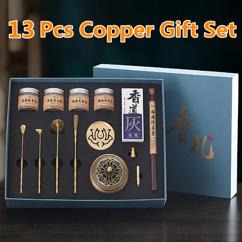 

13 Pcs Entry Level Aromatherapy Making Tool Copper Set Home Bedroom Office Incense Burner/Powder/Ash/Sweep/Press/Scoop/Shovel