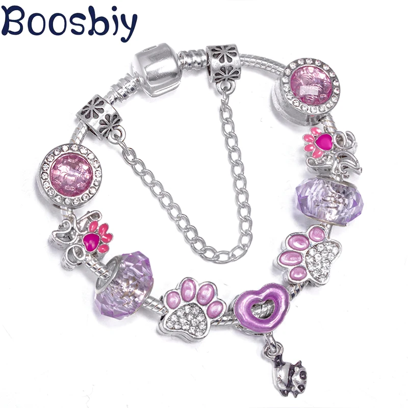 

Cute Paw Bead Charm With Panda Pendent DIY Brand Bracelet Jewelry For Women & Kids Making Birthday Gift New Desgin
