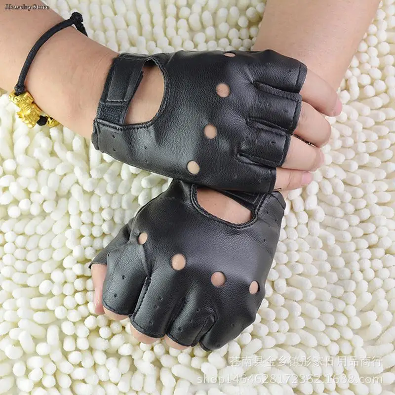 Leather Gloves Black Fingerless Driving Fashion Men Women Half Finger Gloves New