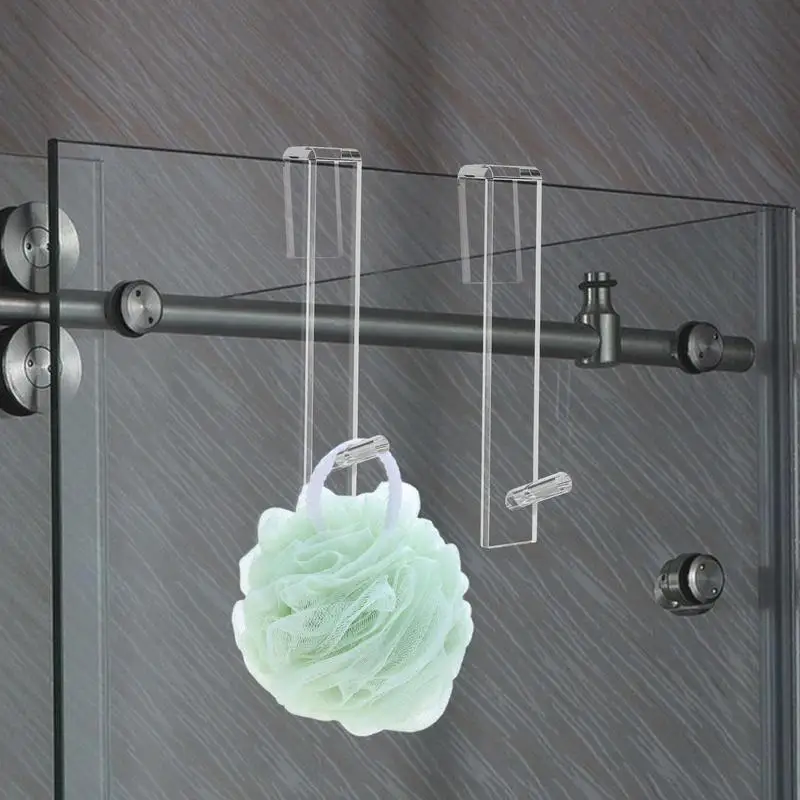 Multifunctional Hooks Shower Towel Rack Acrylic Bathroom Shower Door Hook Towel Hooks Anti-Slip Punch-Free Bathroom Bathrobe Hanger Transparent Towel Hooks For