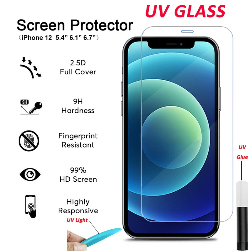 For Iphone 12 Pro Max 12 Mini Full Glue Uv Liquid Screen Protector 2 5d Full Coverage Tempered Glass For Iphone 12 Mini Uv Glass Screen Protectors Aliexpress