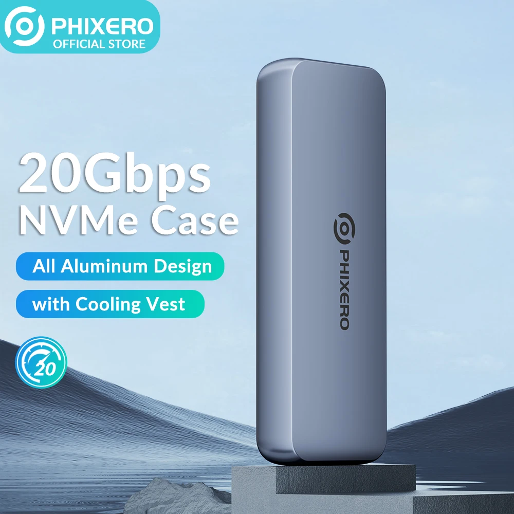 Phixero-usb 3.2 M.2 Nvme Ssd Case 20gbps Colete de Resfriamento Embutido Atualizado Alumínio tipo c m2 Nvme Gabinete para pc Laptop