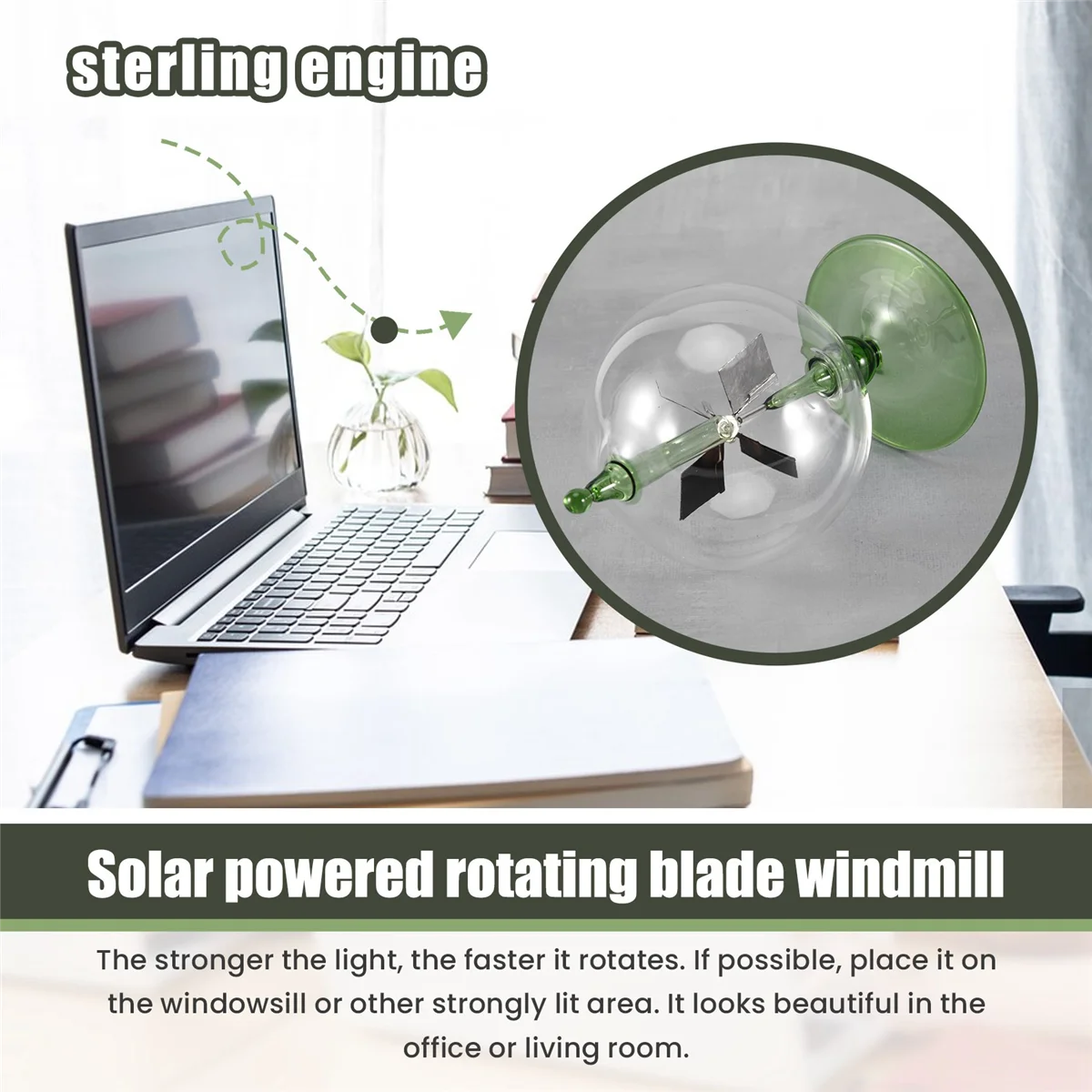 Green Solar Power Radiometer Crookes Solar Energy Spinning Vanes Windmill Gift Home Desk Decoration 6