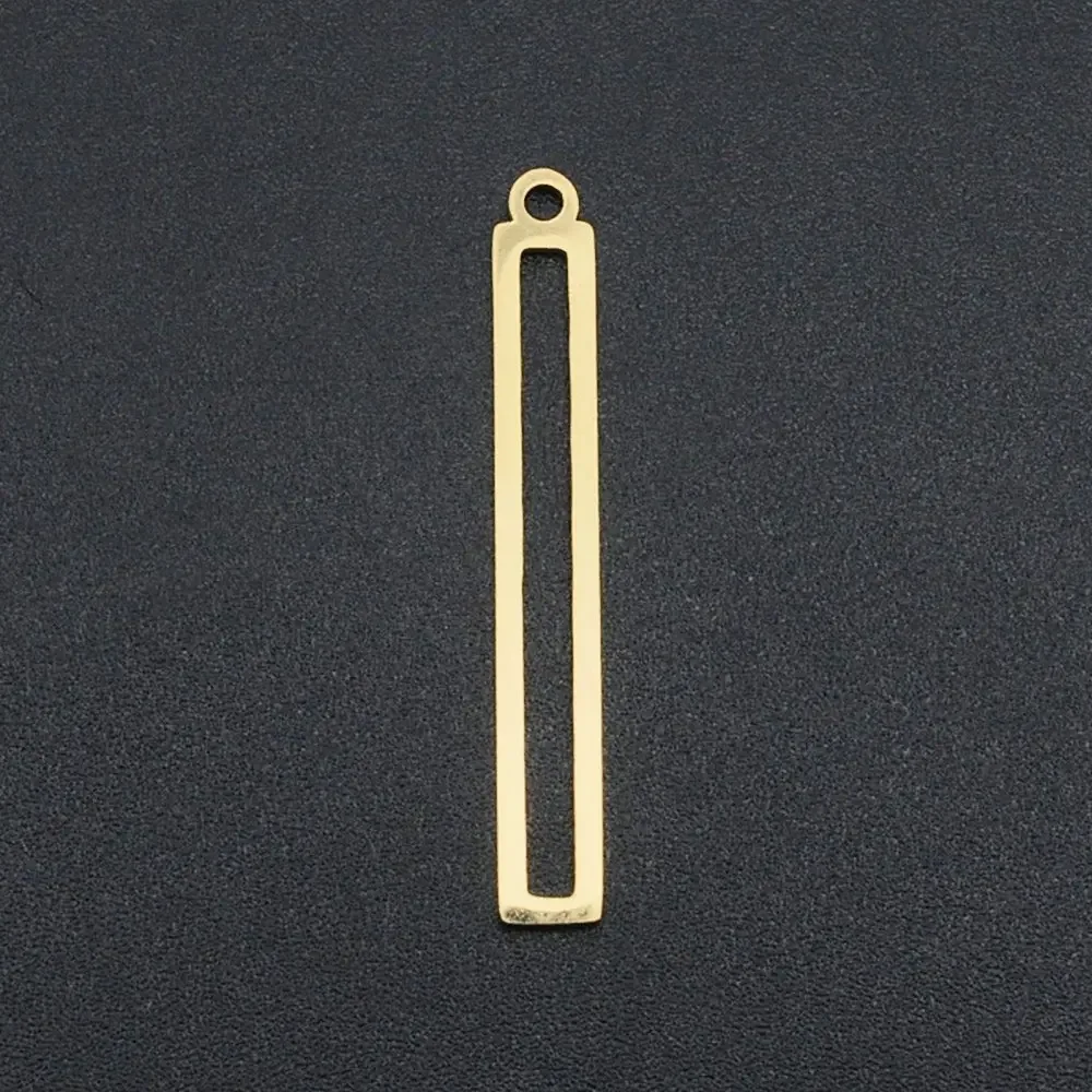 

201 Stainless Steel Pendants Laser Cut Hollow Rectangle/Bar Real 18K Gold Plated 32x4x1mm Hole: 1.6mm
