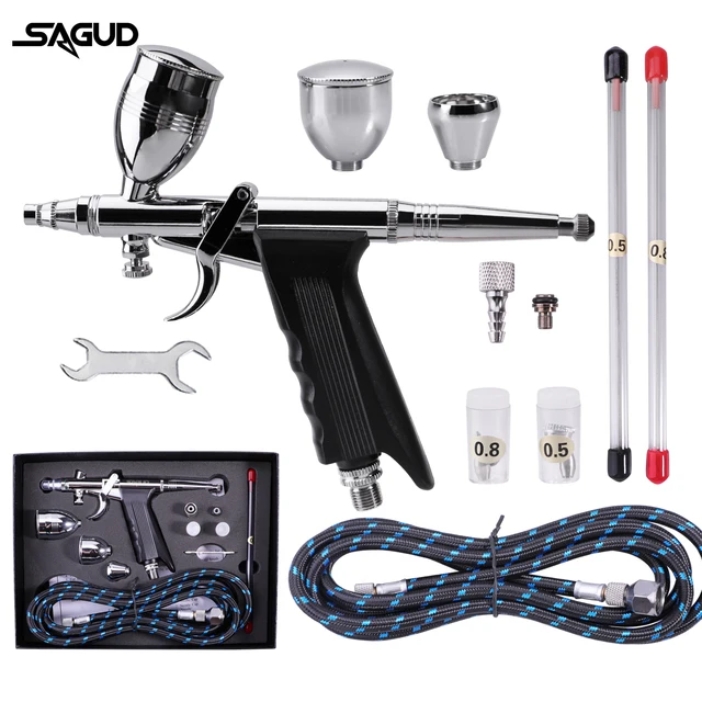 SAGUD Professional Airbrush Kit 0.3/0.5/0.8mm Nozzle Needle Accessories Suitable for Nail Art Tattoo Car Model Spray Painting 1