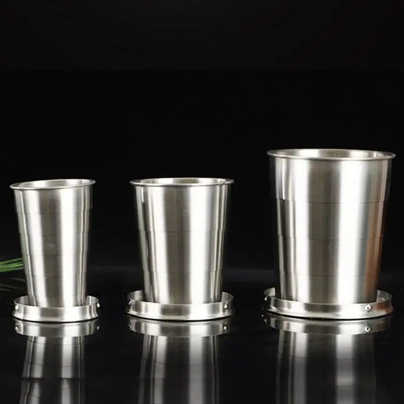 Stainless Steel Folding Cup Portable For Outdoor Travel Retractable Telescopic Collapsibles Cups With Keychain Coffee Cup 6