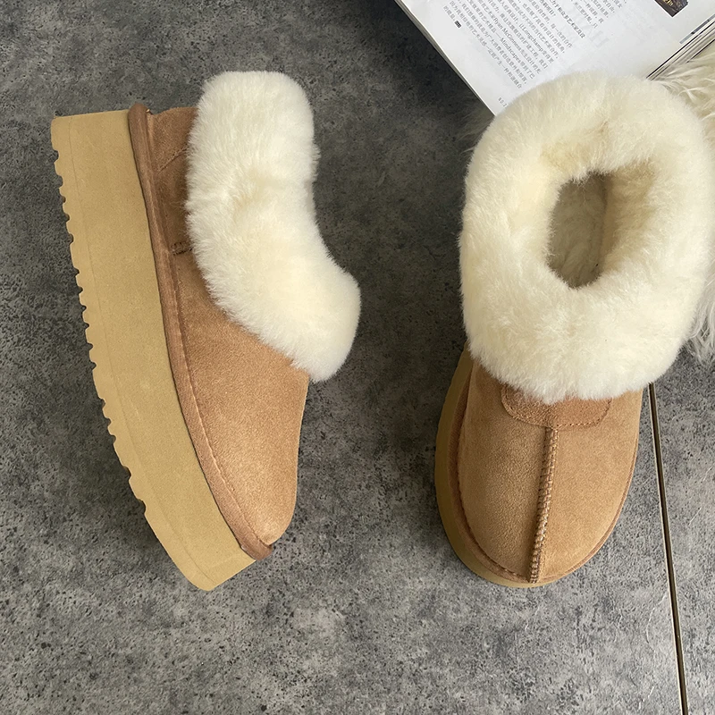 

Aobreugg 2023 new snow boots for women winter with fleece thickening 4cm platform thick sole natural fur wool cotton boots