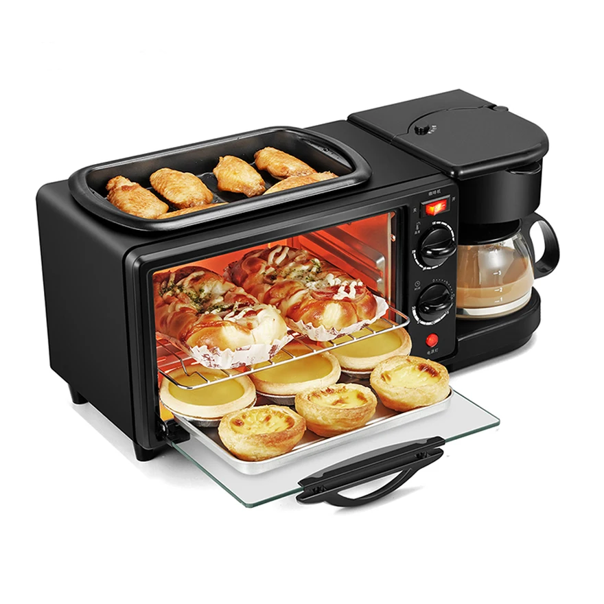 Multi function 3 in 1 breakfast maker machine with toast oven coffee pot frying pan