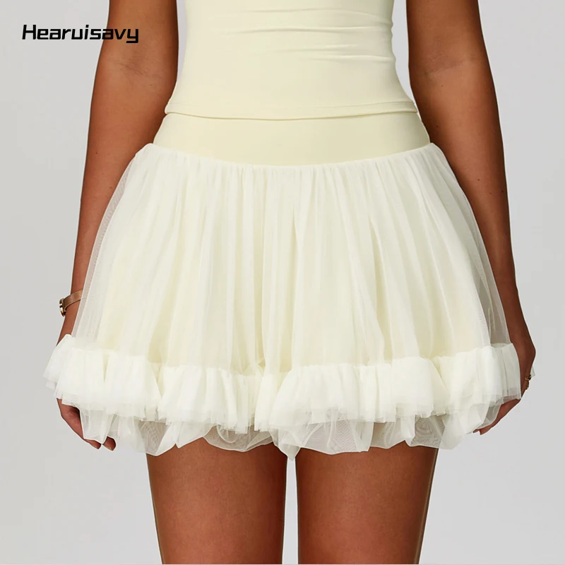 Hearuisavy Folds Knitting Hight Waist Package Hips Skirts Female Sports Short