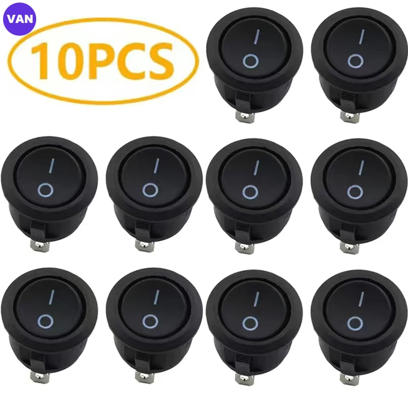 10pcs Switch,2 Pin Small ON/OFF Round Rocker Switch, LED Illuminated ...