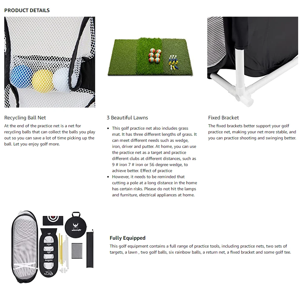 Golf Practice Hitting Net Indoor Backyard Home Chipping 2 Target & Swing Training Aids with A Tri-Turf Mat and Carry Bag