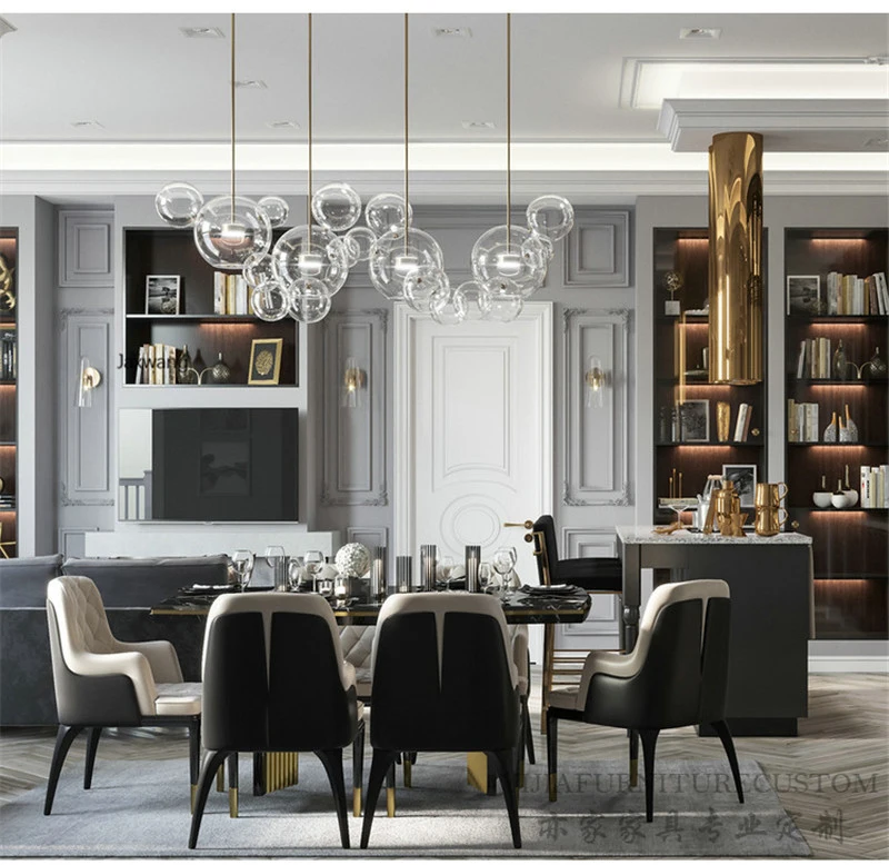 Description Picture 3 of itemmodern Dining Chairs Nordic Luxury Dining Table Chair Combination Small Apartment Stainless Steel Rectangular Dinning Chair Z