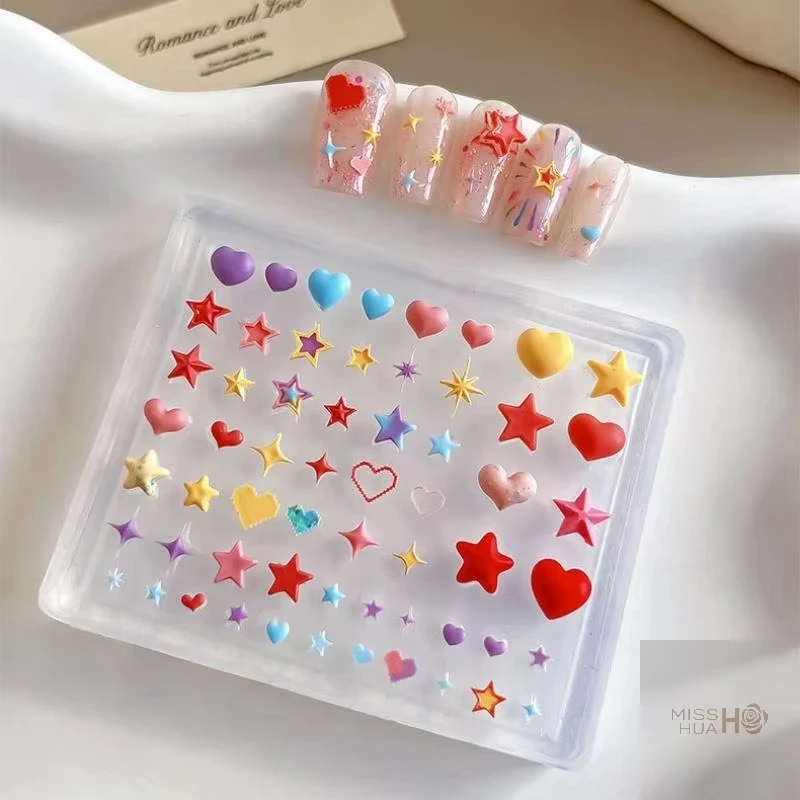 심장, 별, 오각별 모양의 3D 실리콘 몰드, 네일 아트용, DIY 투명 매니큐어 템플릿, 장 네일 장식품용