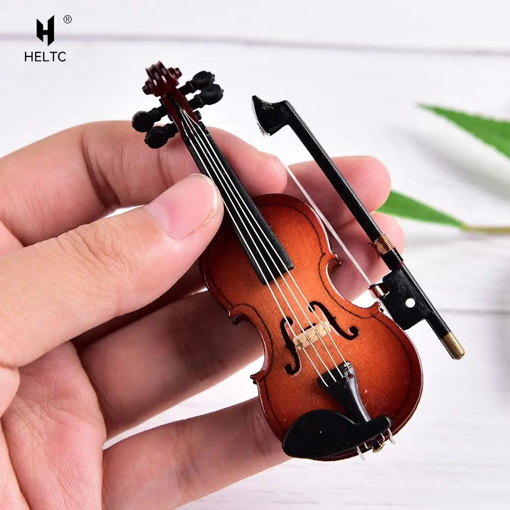 Mini Violin Guitar With Musical Instrument Case Miniature Wooden Ornament Dollhouse DIY KIds Toy Model 1 Set, miniature ornament, miniature figurines