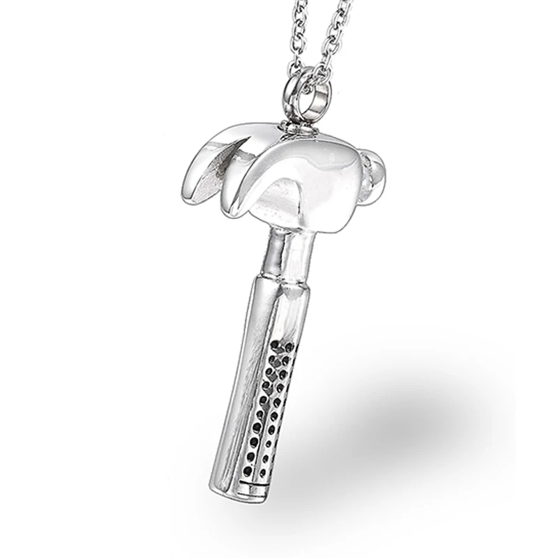 Hammer Shaped Stainless Steel Cremation Urn Pendant Necklace Ashes
