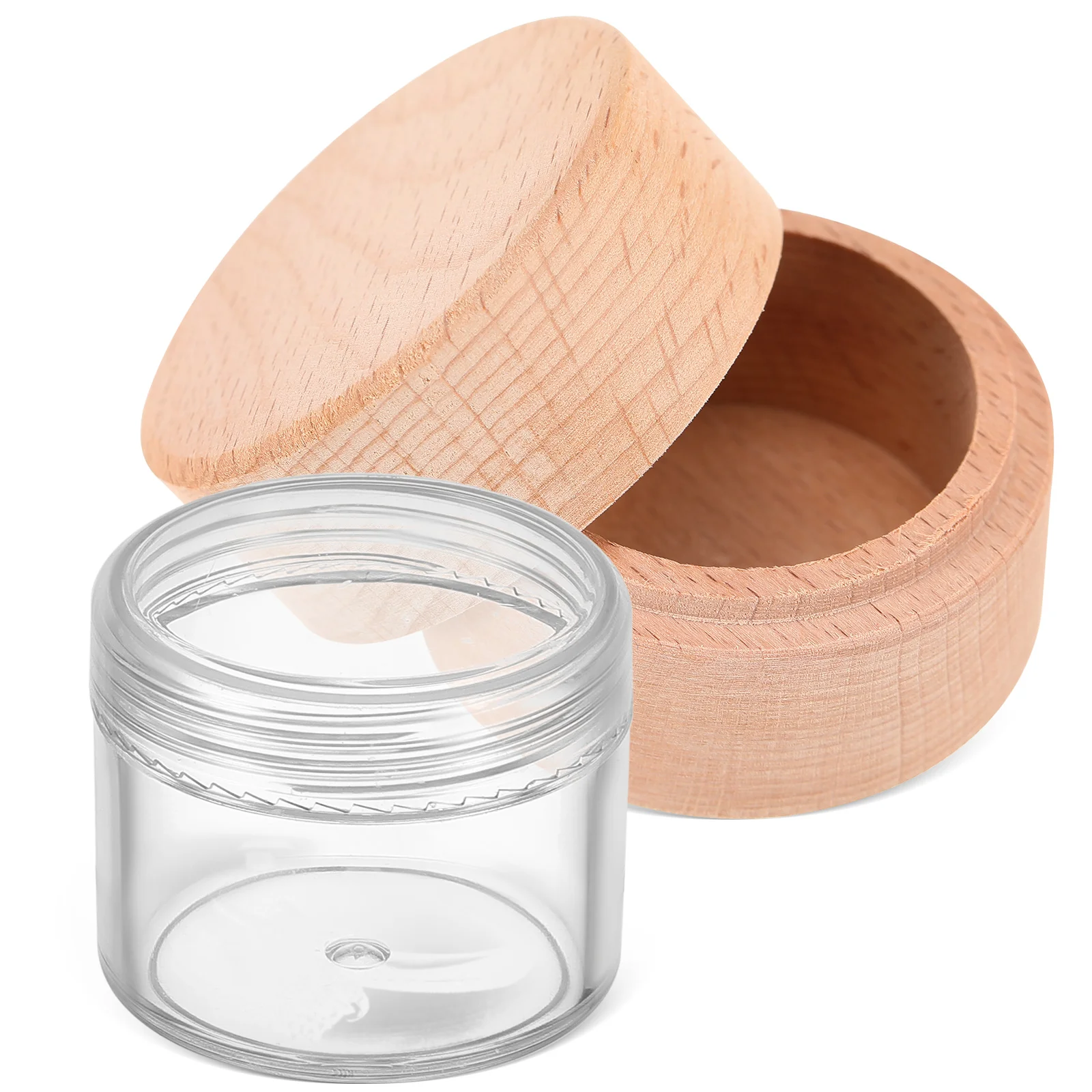 Round Wooden Box Mini Jewelry Holder Clear Lidded Storage Case for Engagement Wedding Proposal Craft Small Size