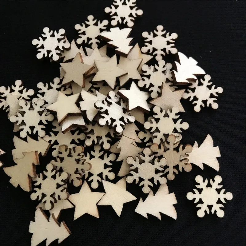 50pcs 15mm Mini Christmas Decoration Assorted Snowflake and Star Shaped  Wooden Pieces Cutouts Craft Embellishments for DIY Art - AliExpress