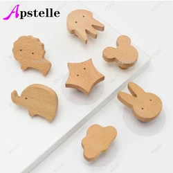 APSTELLE Kitchen Cabinet FurnitureHandle Children Safty Decoration Handles Beech Wood Single Hole HandlesCute Animal Wood Knobs