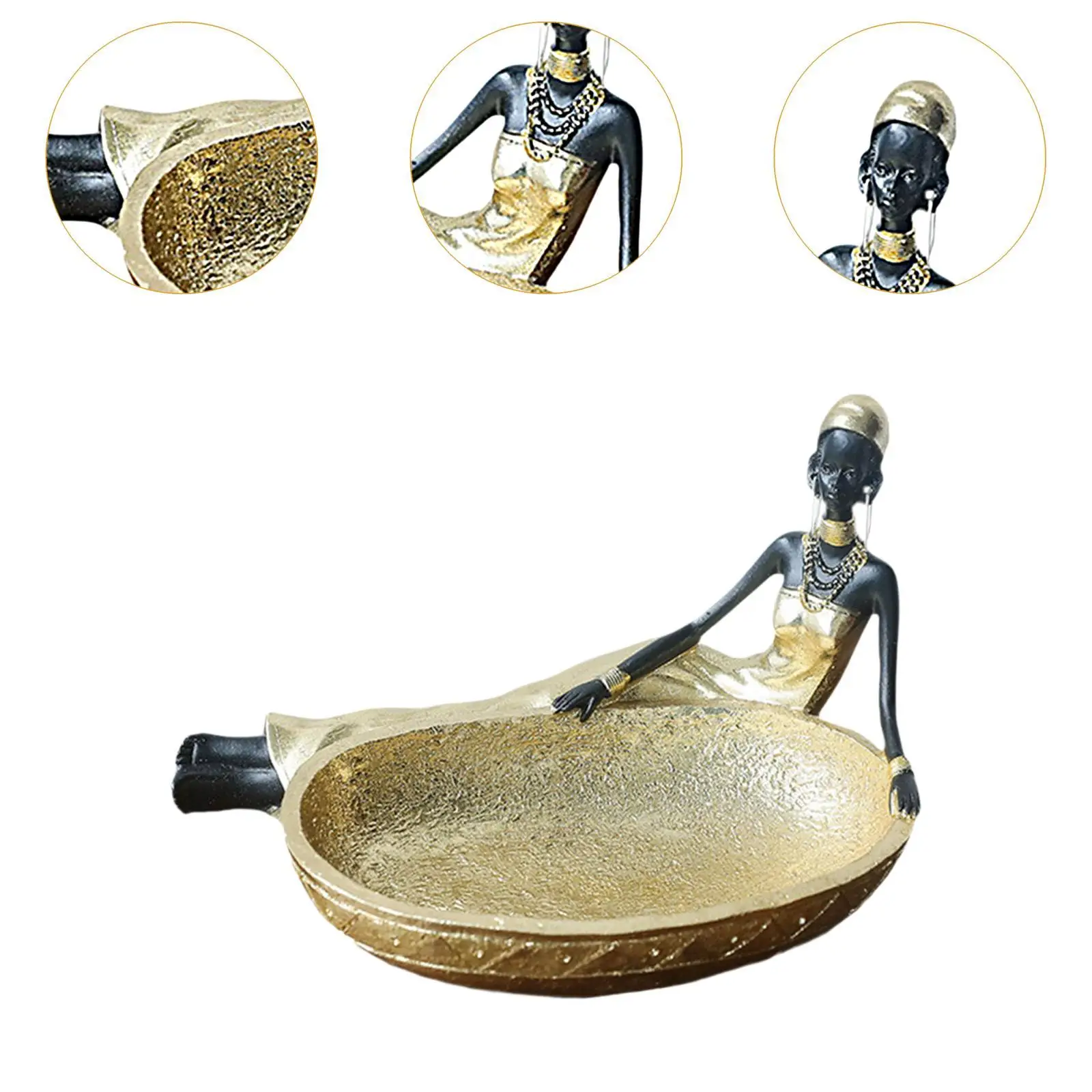 African Figurine Girl Statue with Serving Tray Multifunctional,Home Decoration,African Statue and Sculpture for Home Bedroom