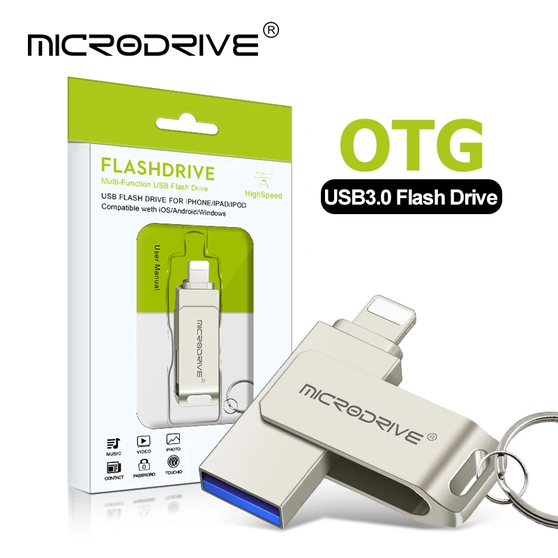 아이폰용 회전 USB 3.0 플래시 드라이브, 라이트닝 인터페이스 USB-A, 아이폰 7, 8, 9, 11, 12/13, 아이패드용, 2 in 1