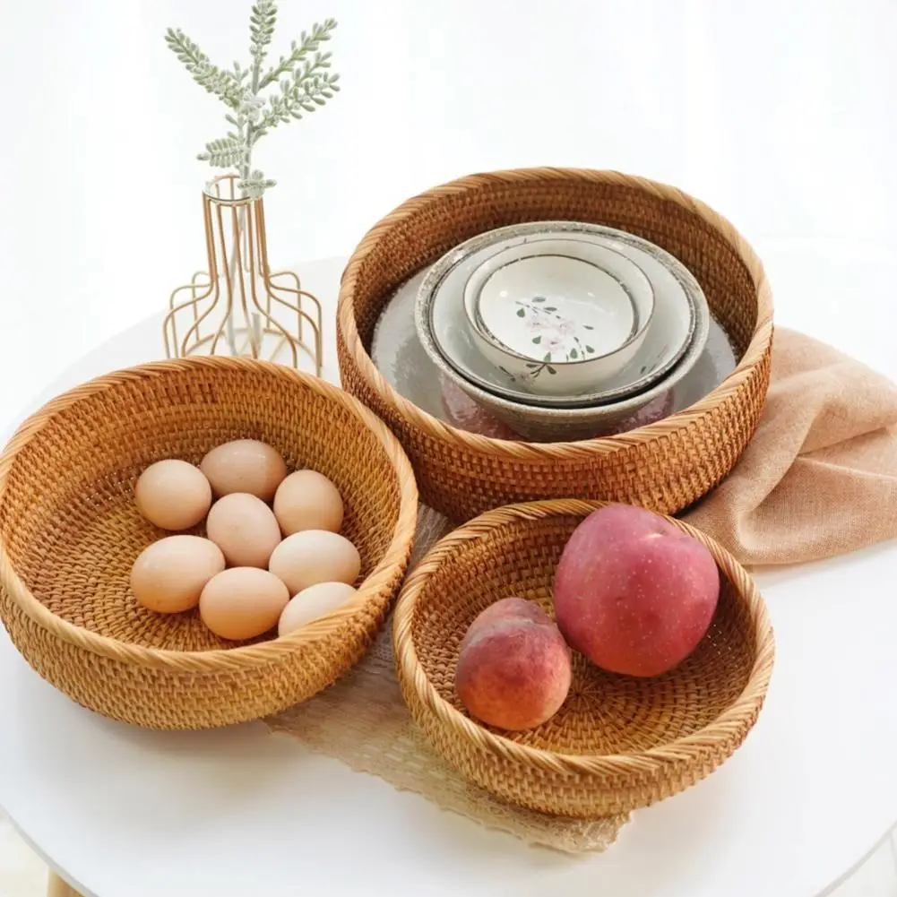Woven Storage Basket Rattan Storage Organizer Handwoven Rattan Basket Bread Set for Kitchen for Serving Home